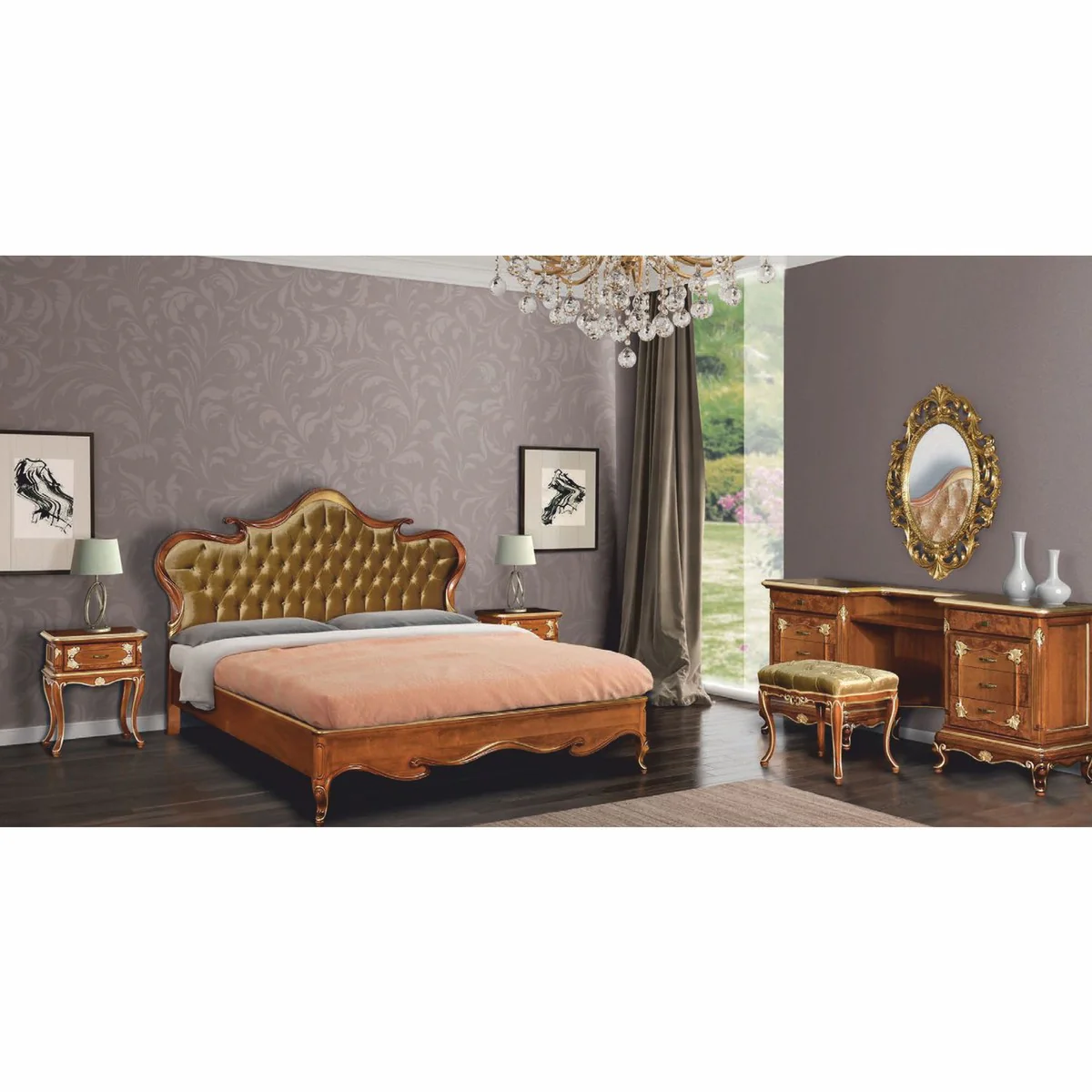 Luxury Baroque Dressing Table Set Brown / Gold - Baroque Furniture - Made in Italy