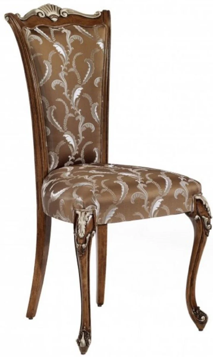 Luxury Baroque Dining Room Chair Set Brown / White / Silver - Handmade Kitchen Chairs Set of 6 - Baroque Dining Room Furniture - Luxury Quality - Made in Italy