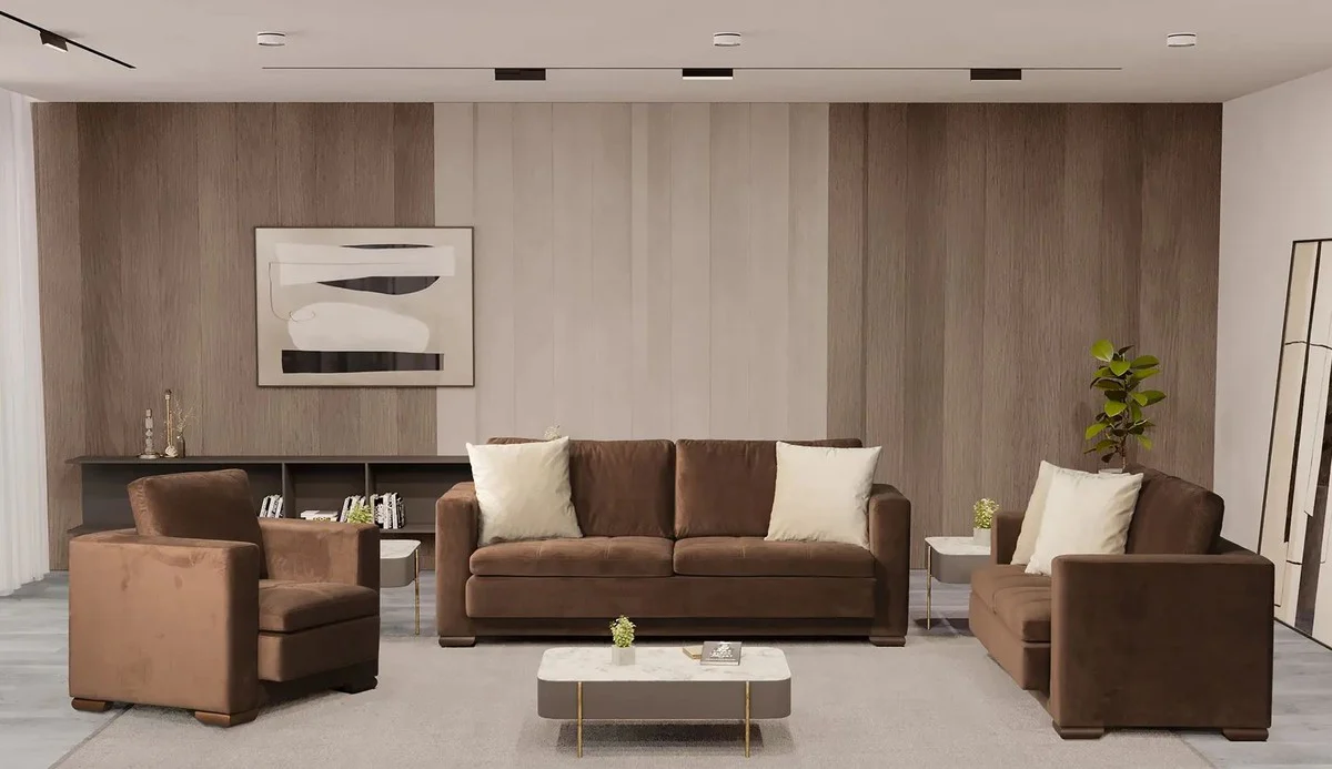 Luxury 3-seater sofa brown 211 x 88 x H. 67 cm - living room sofa - hotel sofa - living room furniture - hotel furniture - luxury furniture - luxury furnishings