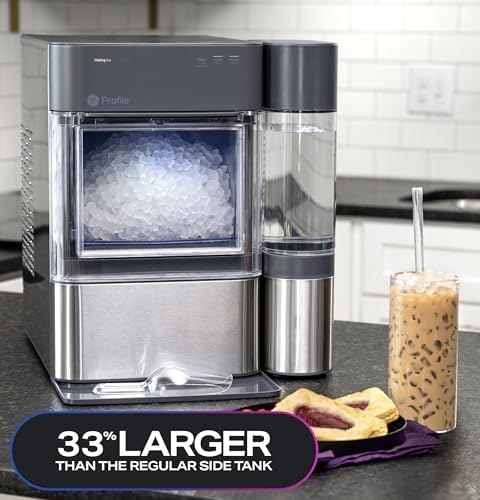 GE Profile Opal 2.0 XL with 1 Gallon Tank, Chewable Crunchable Countertop Nugget Ice Maker, Scoop included, 38 lbs in 24 hours, Pellet Ice Machine with WiFi & Smart Connected, Stainless Steel