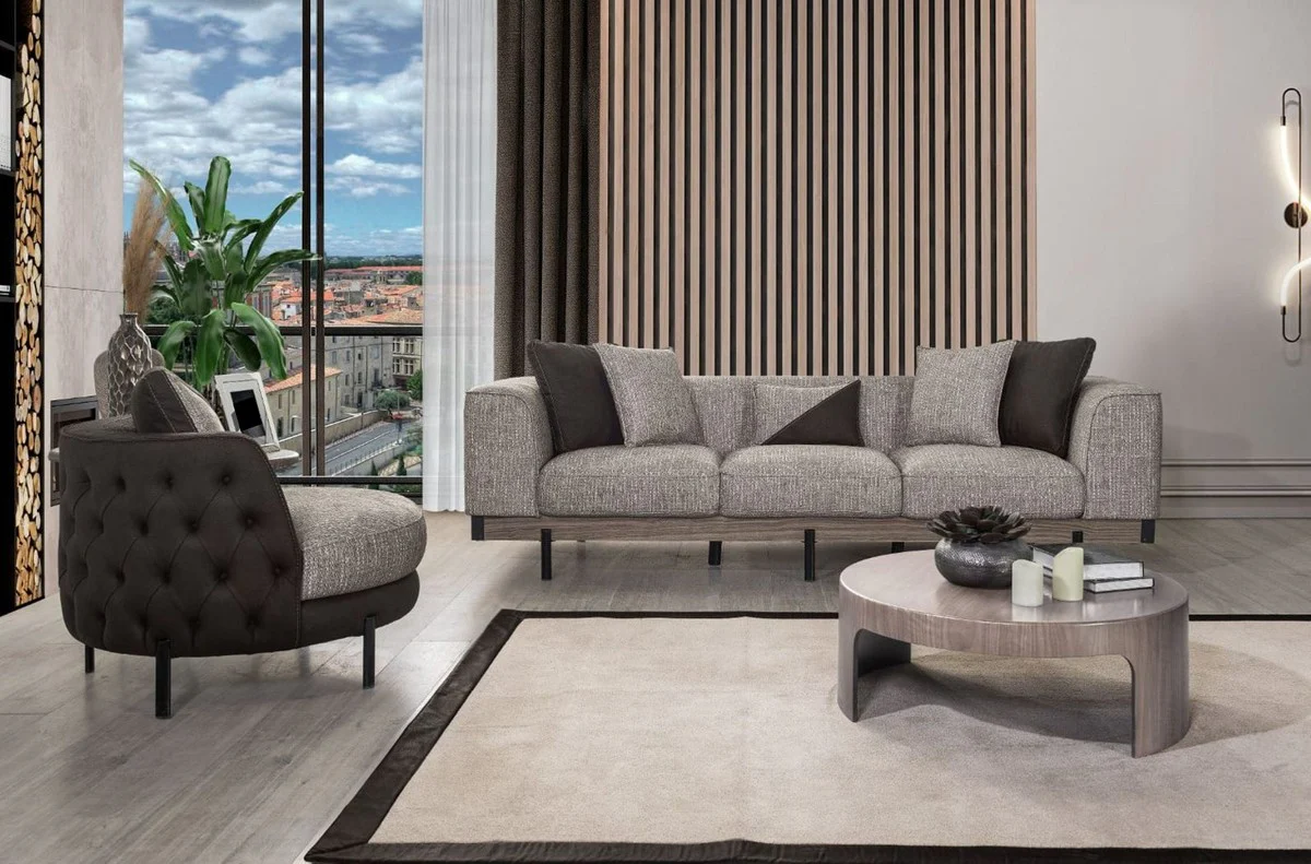 Luxury 4-seater sofa gray / brown / black 270 x 96 x H. 75 cm - living room sofa - hotel sofa - living room furniture - hotel furniture - luxury furniture - luxury furnishings - living room furnishings