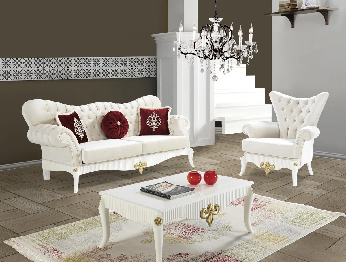 Baroque coffee table white / gold 105 x 74 x H. 50 cm - Baroque style living room table - Baroque living room furniture