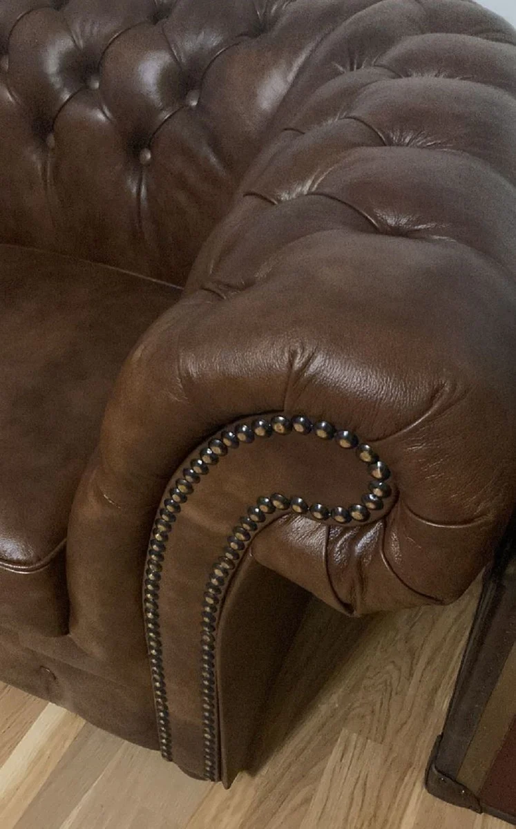 Luxury Chesterfield Leather 2 Seater Sofa Vintage Brown 170 x 90 x H. 80 cm - Genuine Leather Living Room Sofa - Living Room Furniture - Chesterfield Furniture - Luxury Furniture - Luxury Living Room Furnishings