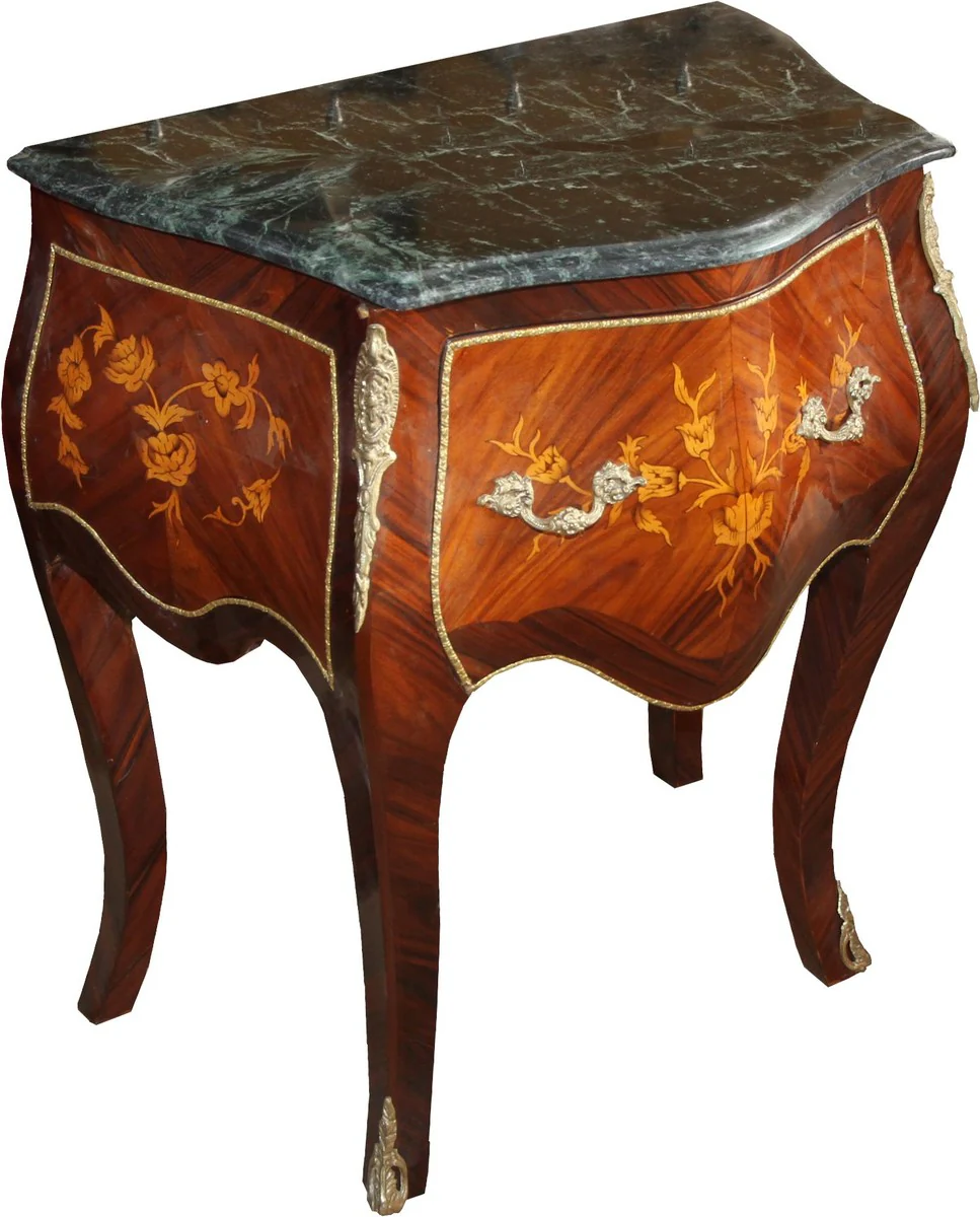 Barock Kommode Mahagoni Braun Intarsien mit Marmorplatte B 68 cm, H 74 cm - Barock Kommode - Limited Edition