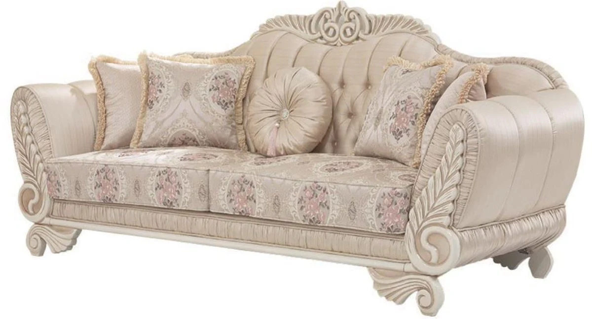 Luxury baroque sofa beige / cream / pink 227 x 87 x H. 107 cm - living room sofa with decorative pillows - living room furniture in the baroque style