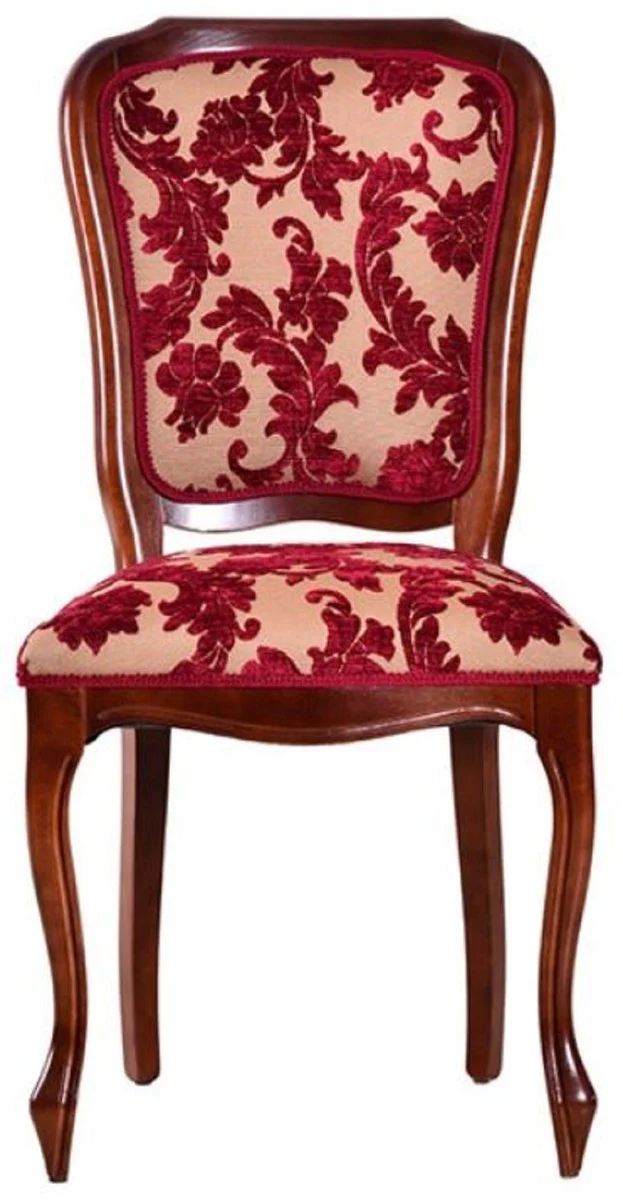 Luxury Art Nouveau dining chair set of 6 Bordeaux red / cream / brown 49 x 57 x H. 99 cm - Elegant kitchen chairs with pattern - Baroque & Art Nouveau dining room furniture - Luxury quality