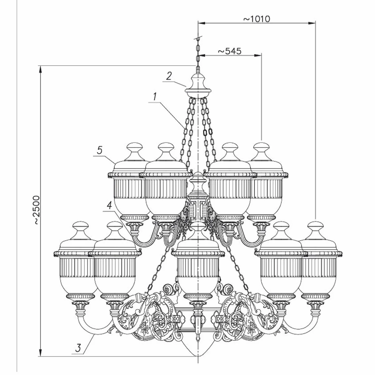 Luxury Baroque Chandelier Gray Ø 247.5 x H. 250 cm - Huge Hotel Chandelier