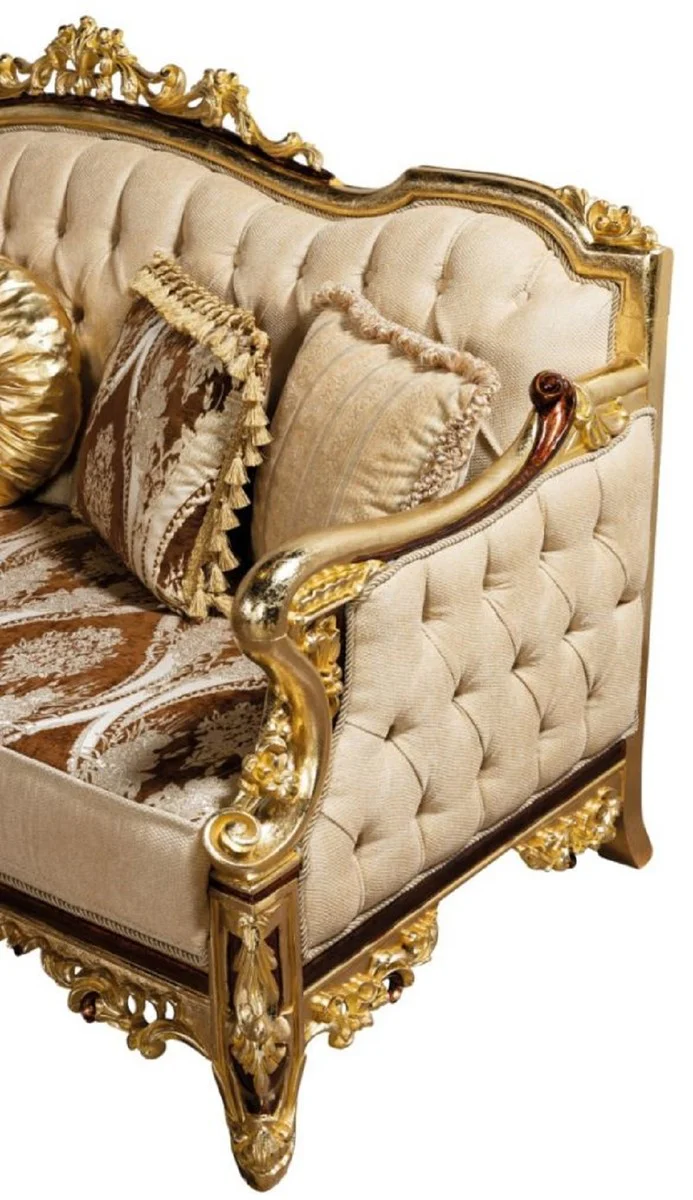 Luxury Baroque Sofa Beige / Brown / Gold - Magnificent Living Room Sofa with Pattern - Baroque Living Room Furniture