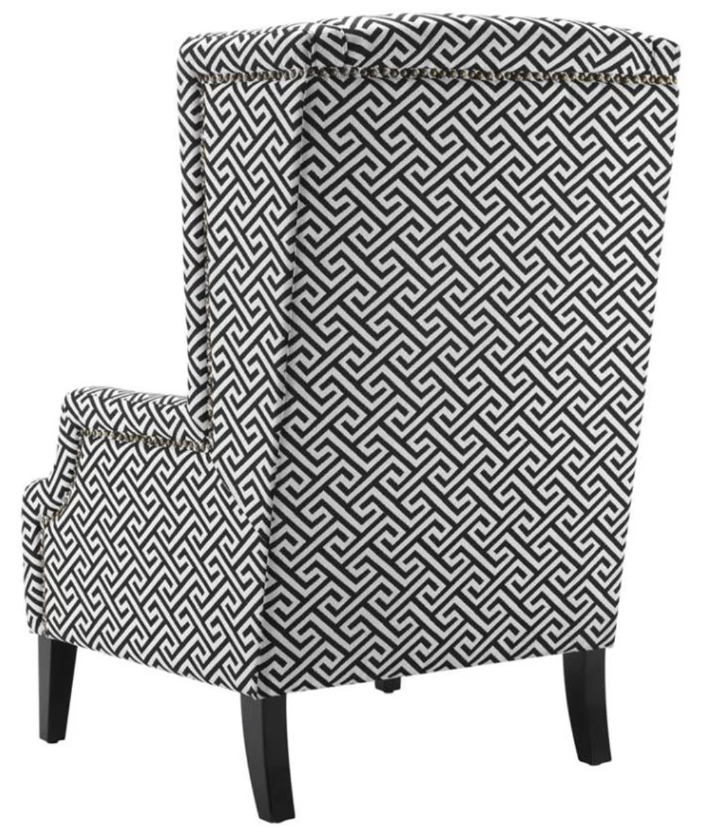 Designer armchair black / white - luxury wing chair