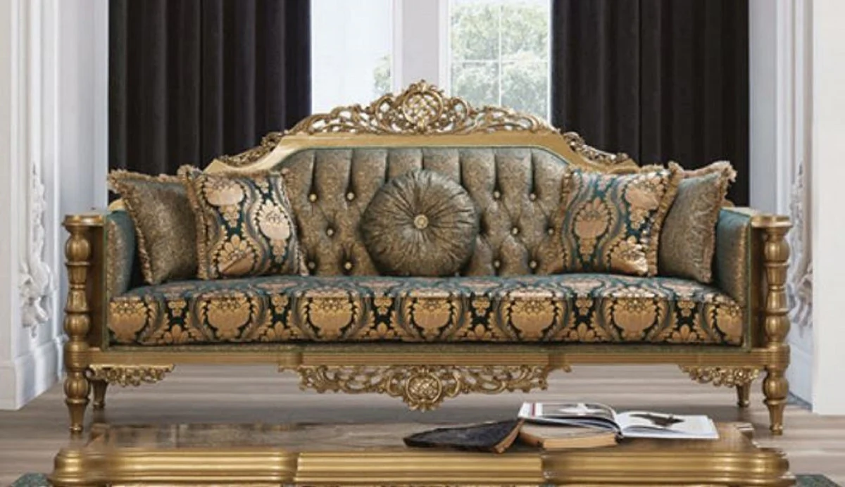 Luxury Baroque Living Room Set Green / Gold - 2 Sofas & 2 Armchairs & 1 Coffee Table - Living Room Furniture in Baroque Style - Noble & Magnificent