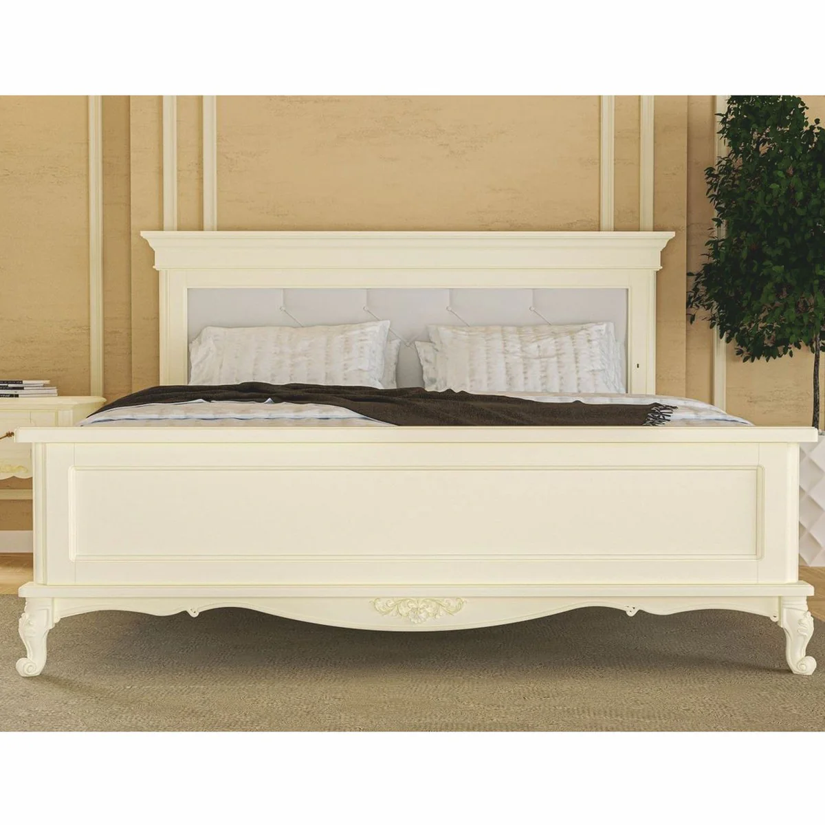 Luxury Baroque Double Bed Cream - Magnificent Baroque Style Bedroom Furniture