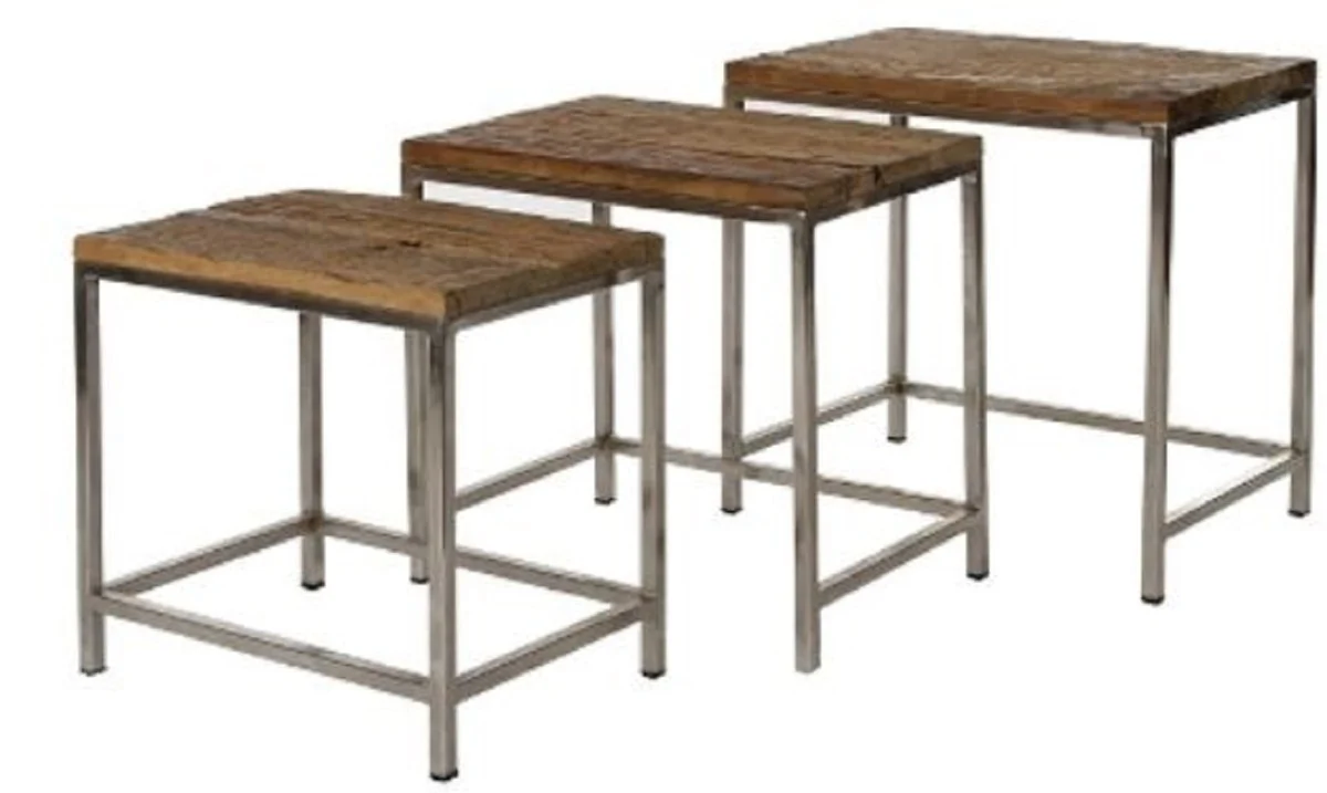 Luxury side table set brown / silver 45 x 30 x H. 45 cm - side tables with metal base