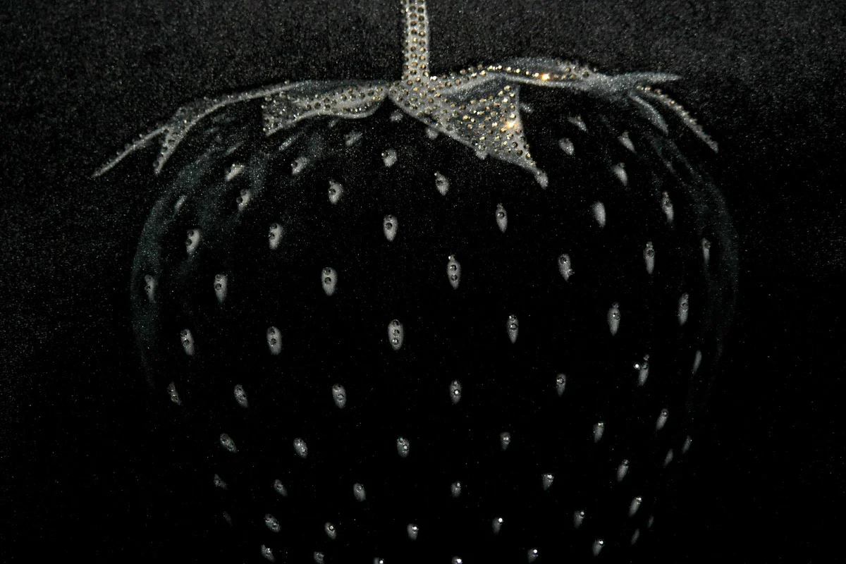 Luxury decorative cushion Strawberry with Bling Bling glitter stones black / silver 45 x 45 cm - Finest velvet fabric - Luxury decorative accessories