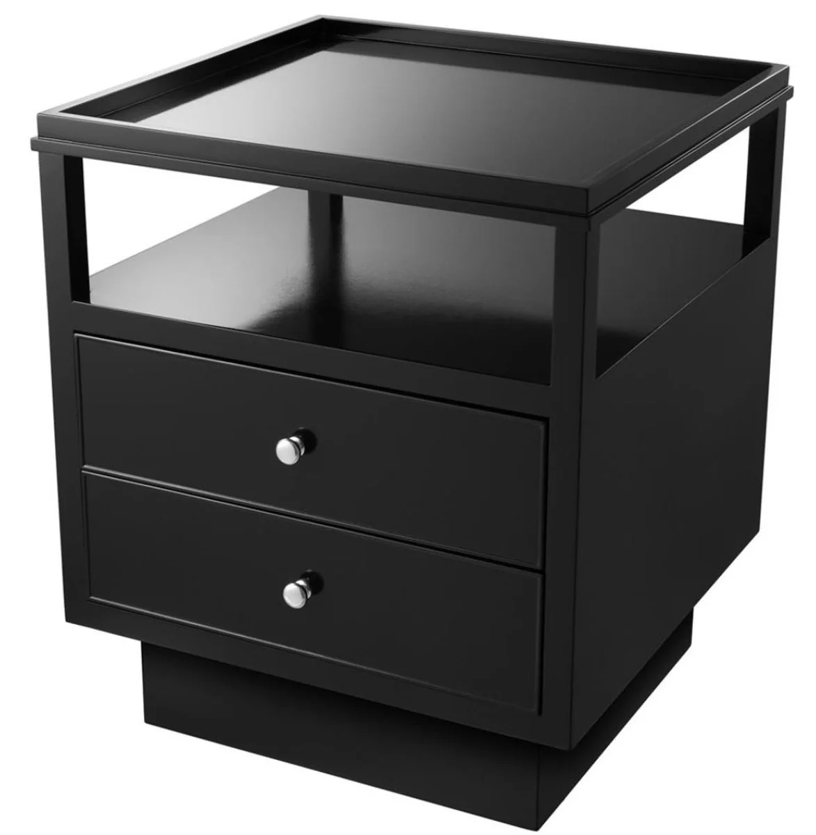 Luxury mahogany bedside table with 2 drawers black / silver 57 x 55 x H. 61 cm - Luxury bedroom furniture