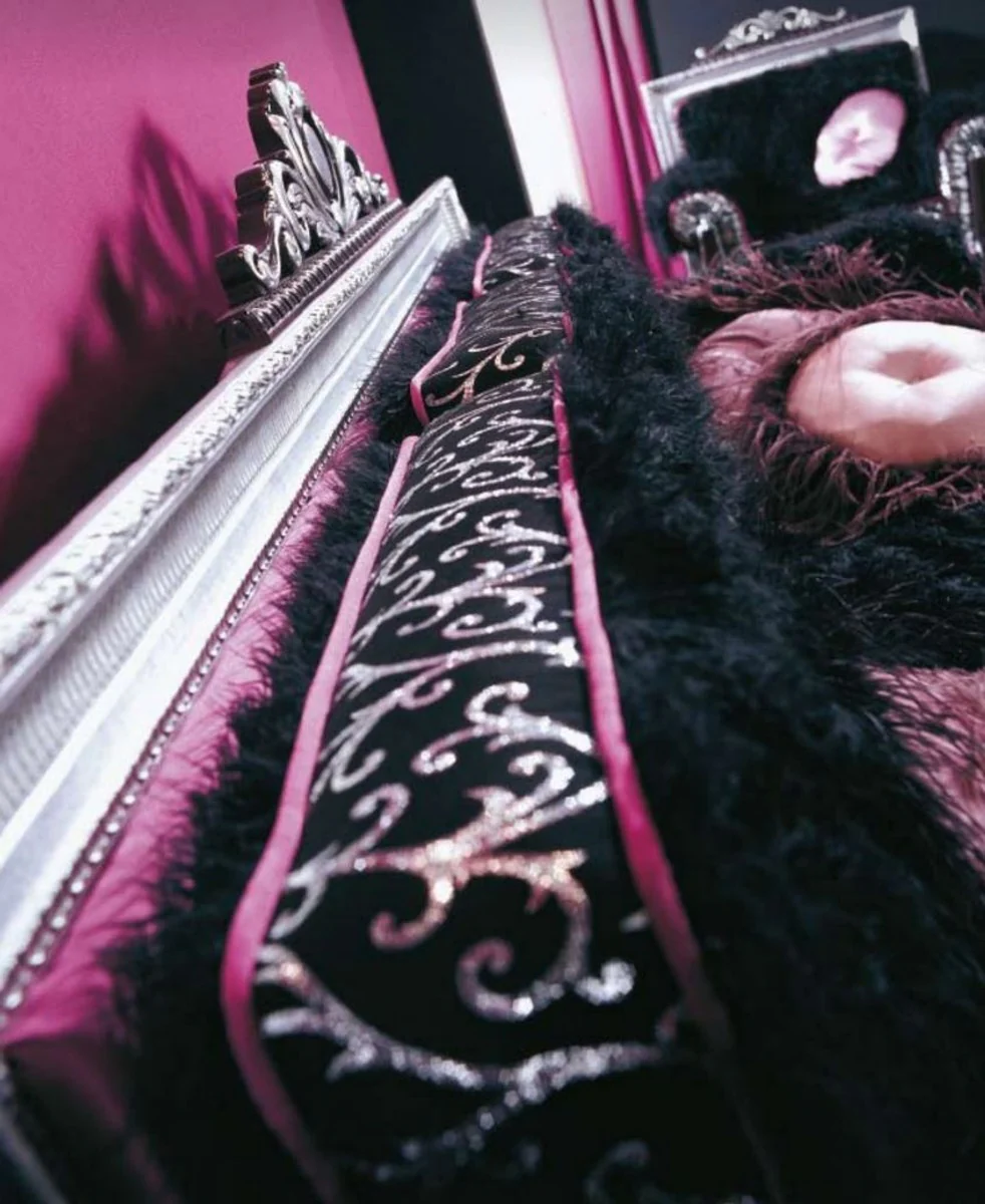 Luxury Baroque Sofa Dark Brown / Black / Silver / Purple 215 x 80 x H. 120 cm - Magnificent Living Room Sofa - First Class Quality - Made in Italy