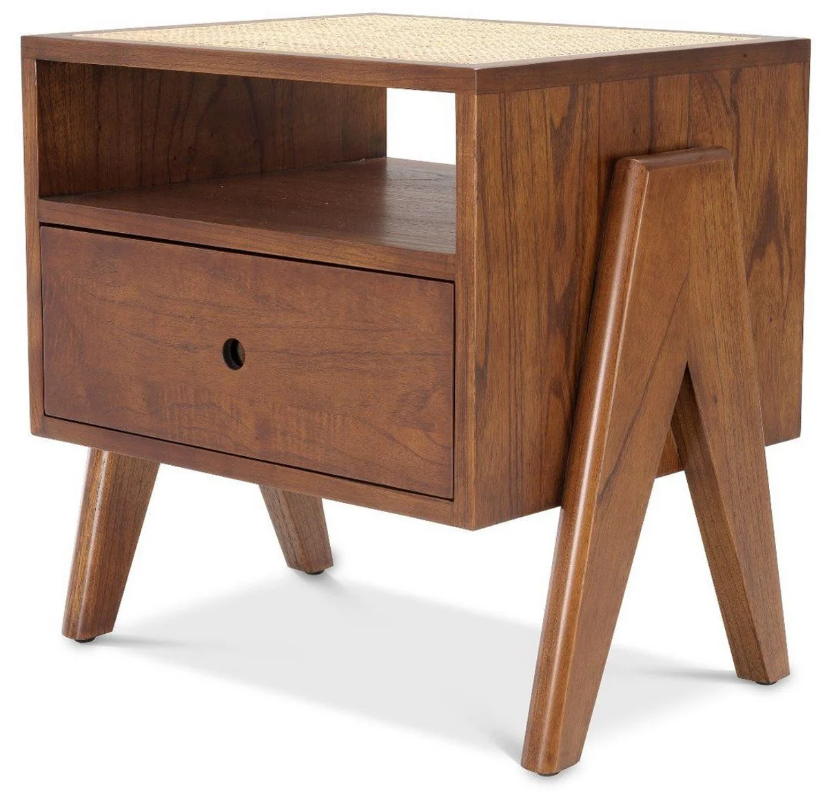 Luxury bedside table brown / natural colors 58 x 45 x H. 55.5 cm - Solid wood side table with rattan weave - Luxury bedroom furniture