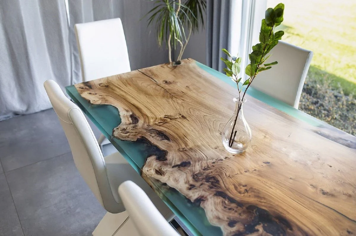 Luxury dining table natural / brown / green 200 cm