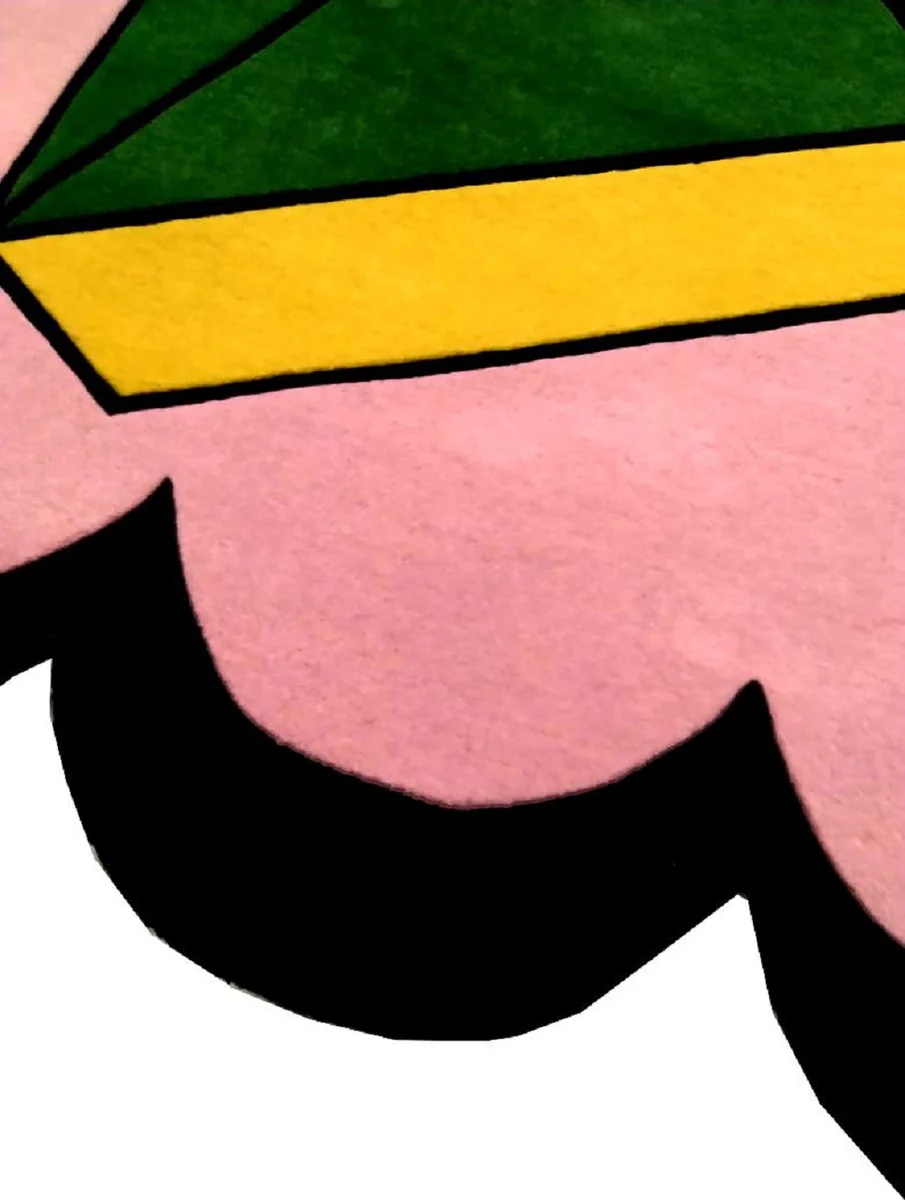 Designer wool carpet pink / green / yellow / black 200 x 300 cm - living room carpet with design - luxury collection