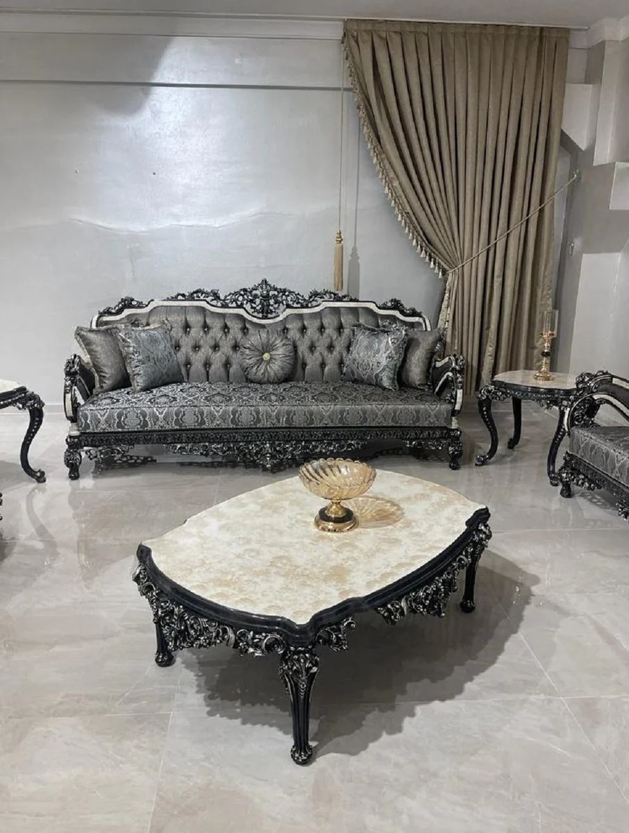 Luxury Baroque Sofa Silver / White / Black / Gold - Magnificent Living Room Sofa - Baroque Style Living Room Furniture - Luxury Furniture in Baroque Style - Noble & Magnificent