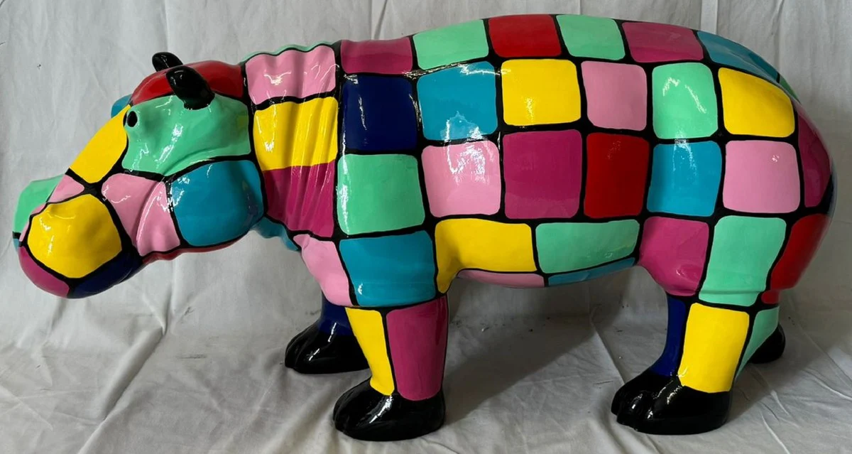 XXL decorative sculpture hippopotamus colorful 100 cm - garden decoration figure