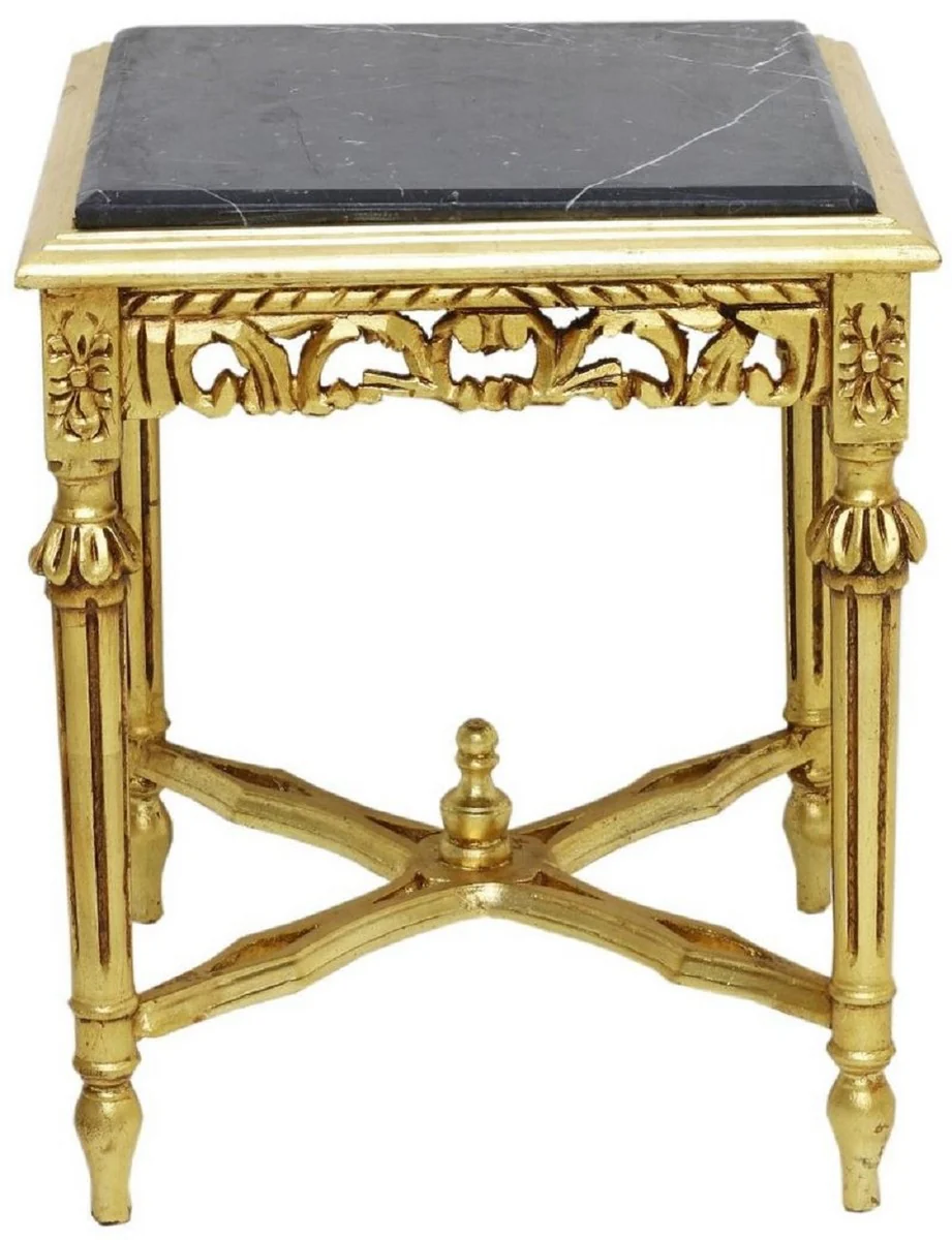 Baroque side table gold / black - handmade solid wood table with marble top - baroque living room furniture
