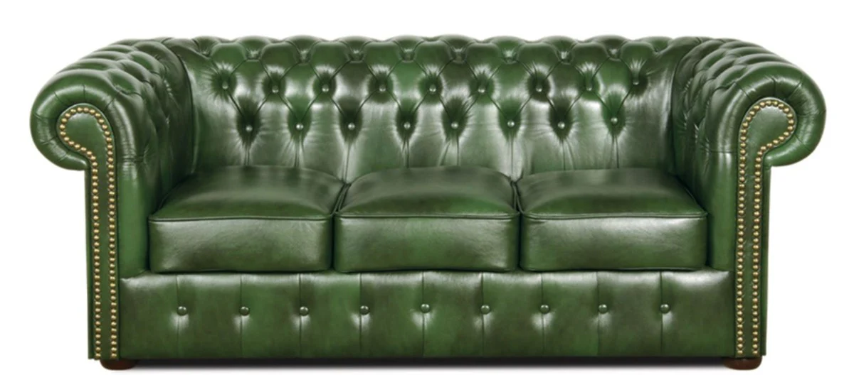 Chesterfield Living Room Set of 3 Green - Luxury Real Leather Furniture