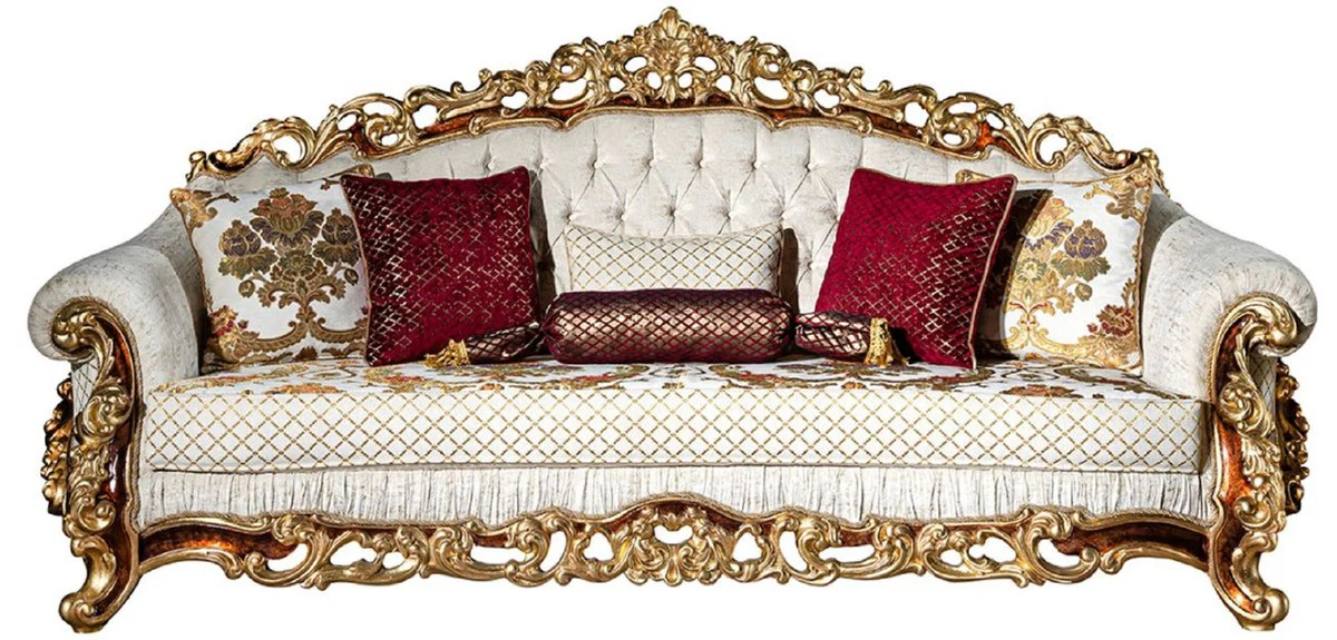 Luxury baroque living room set white / gold / brown - 2 sofas & 2 armchairs & 1 coffee table - living room furniture in baroque style - noble and magnificent