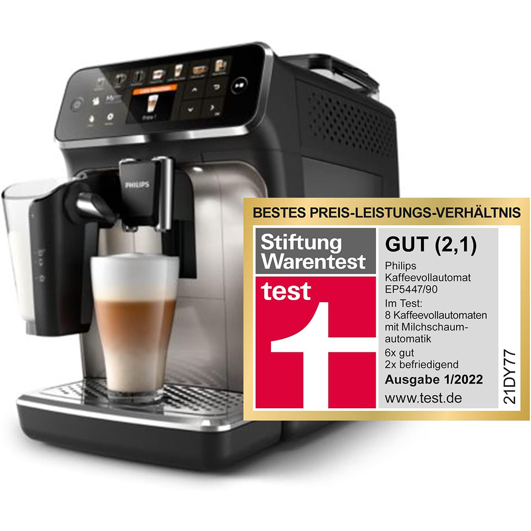Philips Series 5400 fully automatic coffee machine - LatteGo milk system, 12 coffee specialties, intuitive display, 4 user profiles, chrome