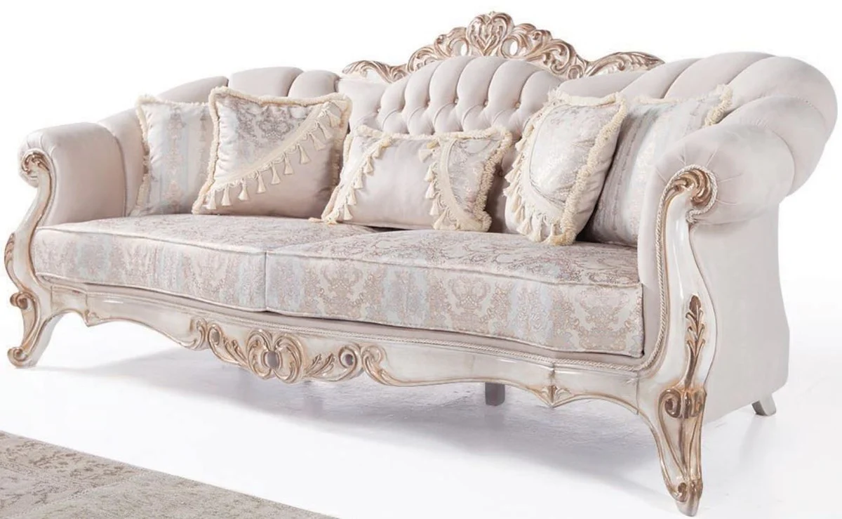 Luxury Baroque Living Room Set Light Gray / White / Antique Bronze - 2 Sofas & 2 Armchairs & 1 Coffee Table - Living Room Furniture in Baroque Style - Noble & Magnificent