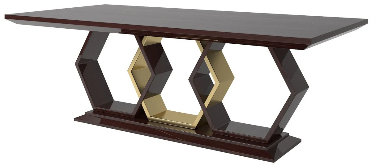 Luxury Art Deco dining room set beige / dark brown high gloss / gold - 1 dining room table & 6 dining room chairs - Art Deco dining room furniture - luxury quality