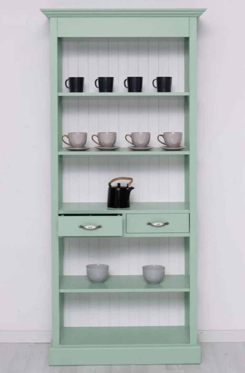 Country house style cabinet mint green / white 91 x 39 x H. 197 cm - Country house style dining room cabinet - Solid wood furniture - Country house style shabby chic furniture