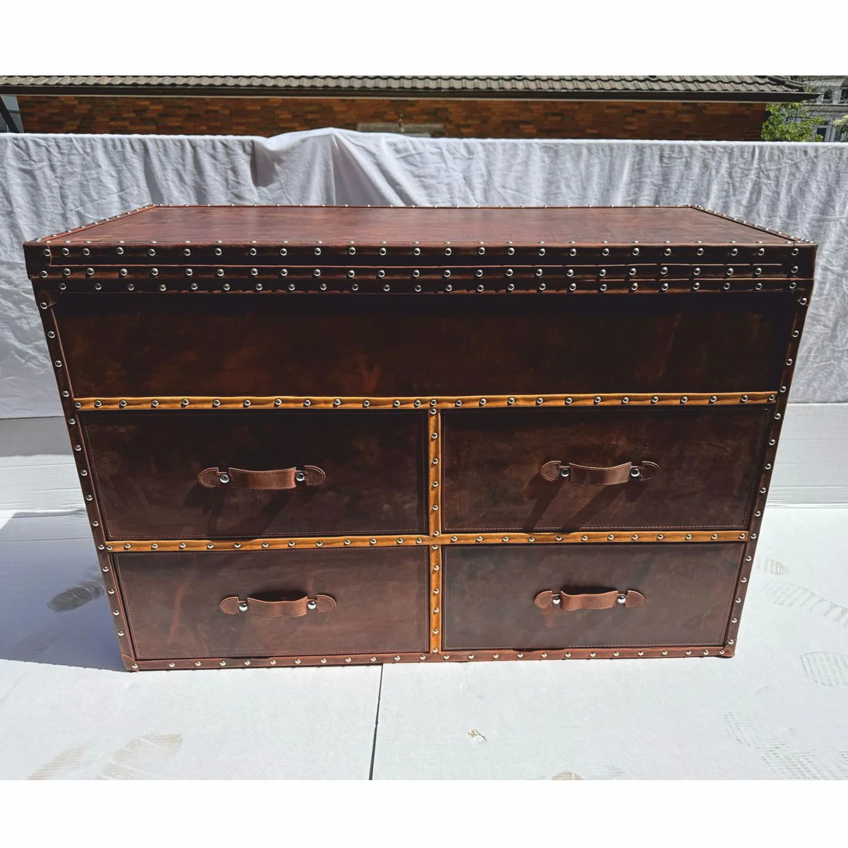 Luxury Art Deco Chest of Drawers / Chest Brown 125 cm - Leather Furniture
