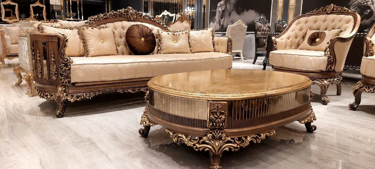Luxury Baroque Living Room Sofa Gold / Brown / Gold - Handmade Baroque Style Sofa - Luxury Living Room Furniture in Baroque Style - Baroque Furniture - Noble & Magnificent