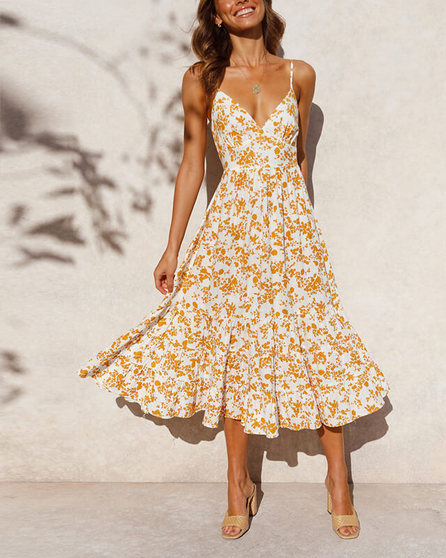 Woman V-neck Halter Bow Holiday Dress