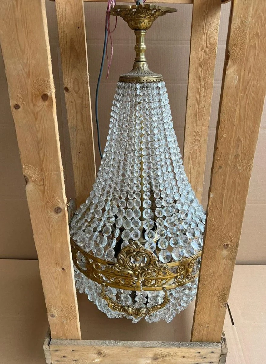 Baroque crystal chandelier brass Ø 45 x H. 95 cm - Round baroque style chandelier - Baroque living room chandelier - Noble & magnificent