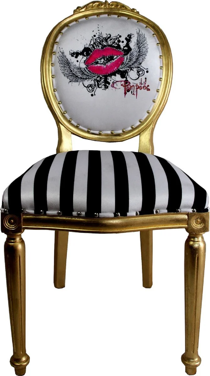 Pompöös by Luxury Baroque Dining Room Chairs Pink Lips Black / White Stripes / Gold - Pompöös Baroque Chairs designed by Harald Glööckler - 4 dining room chairs