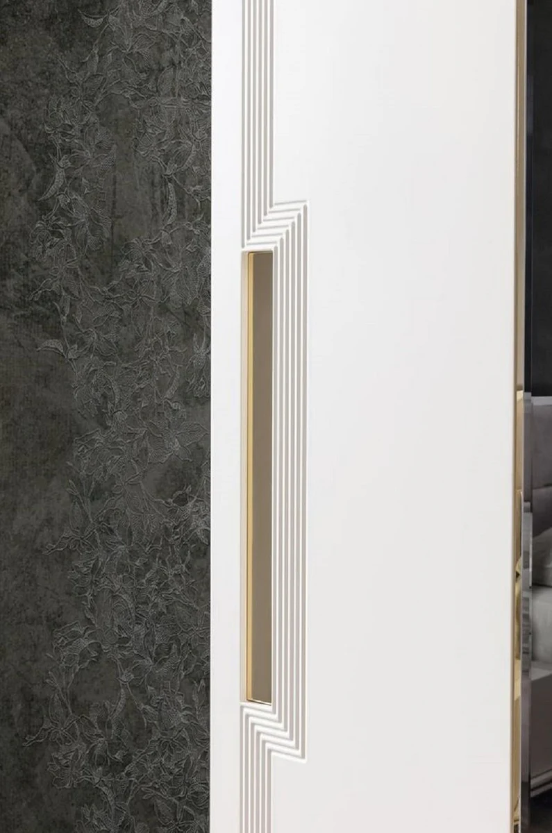 Luxury bedroom wardrobe white / gold 260 x 70 x H. 220 cm - Mirrored solid wood wardrobe with 2 sliding doors - Luxury bedroom furniture