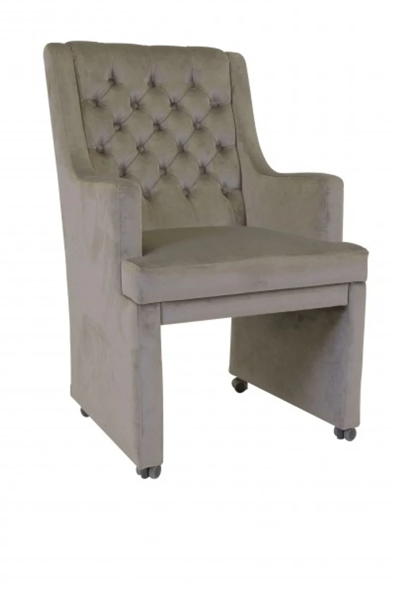 Designer dining room chair / armchair ModEF 313 gray velvet - hotel furnishings - armchair on wheels