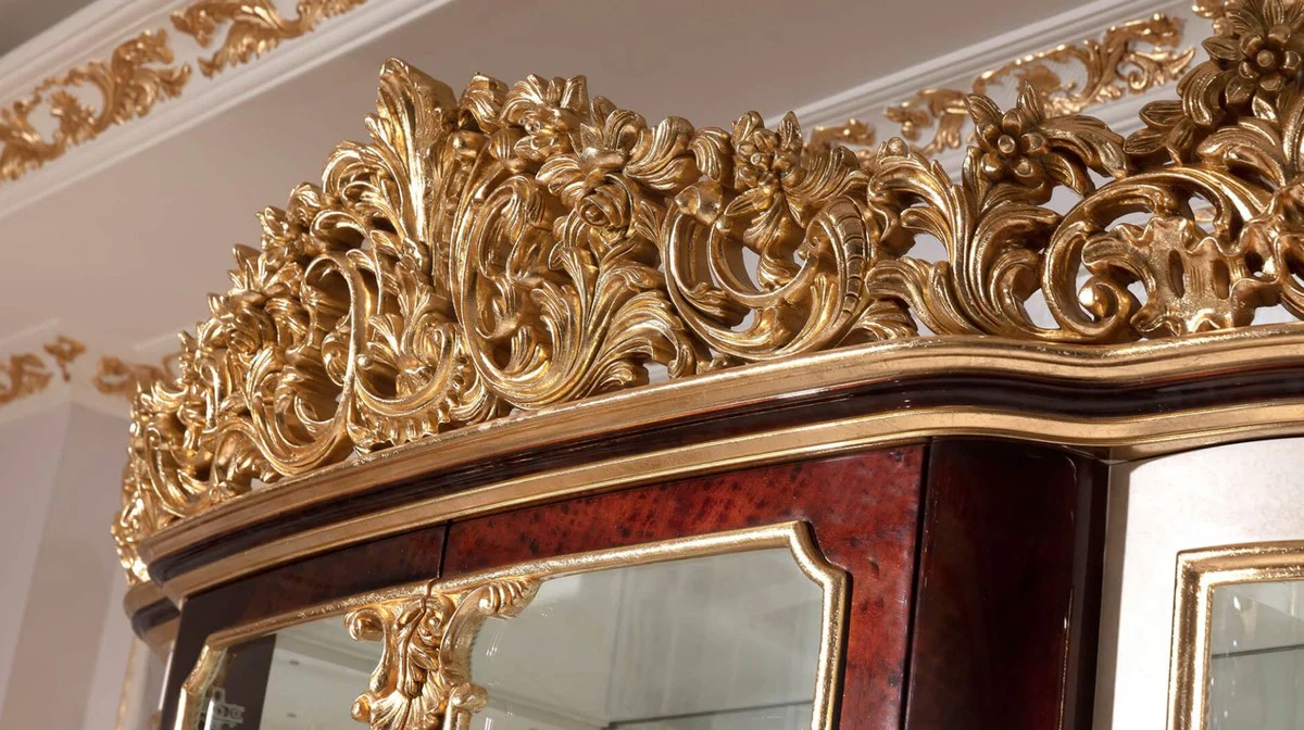 Luxury baroque display cabinet white / brown / gold - magnificent solid wood display cabinet with 2 glass doors - baroque furniture - noble and magnificent