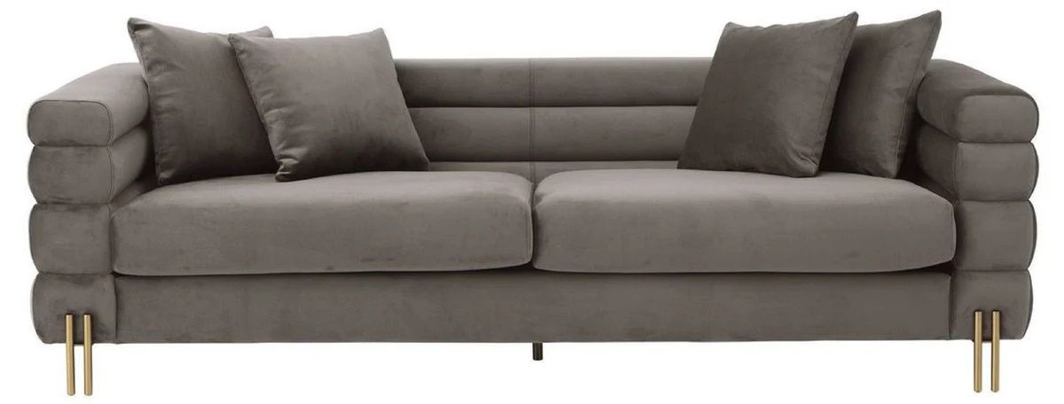 Luxury couch gray / brass 230 x 95 x H. 70.5 cm - living room sofa with elegant velvet fabric - luxury furniture