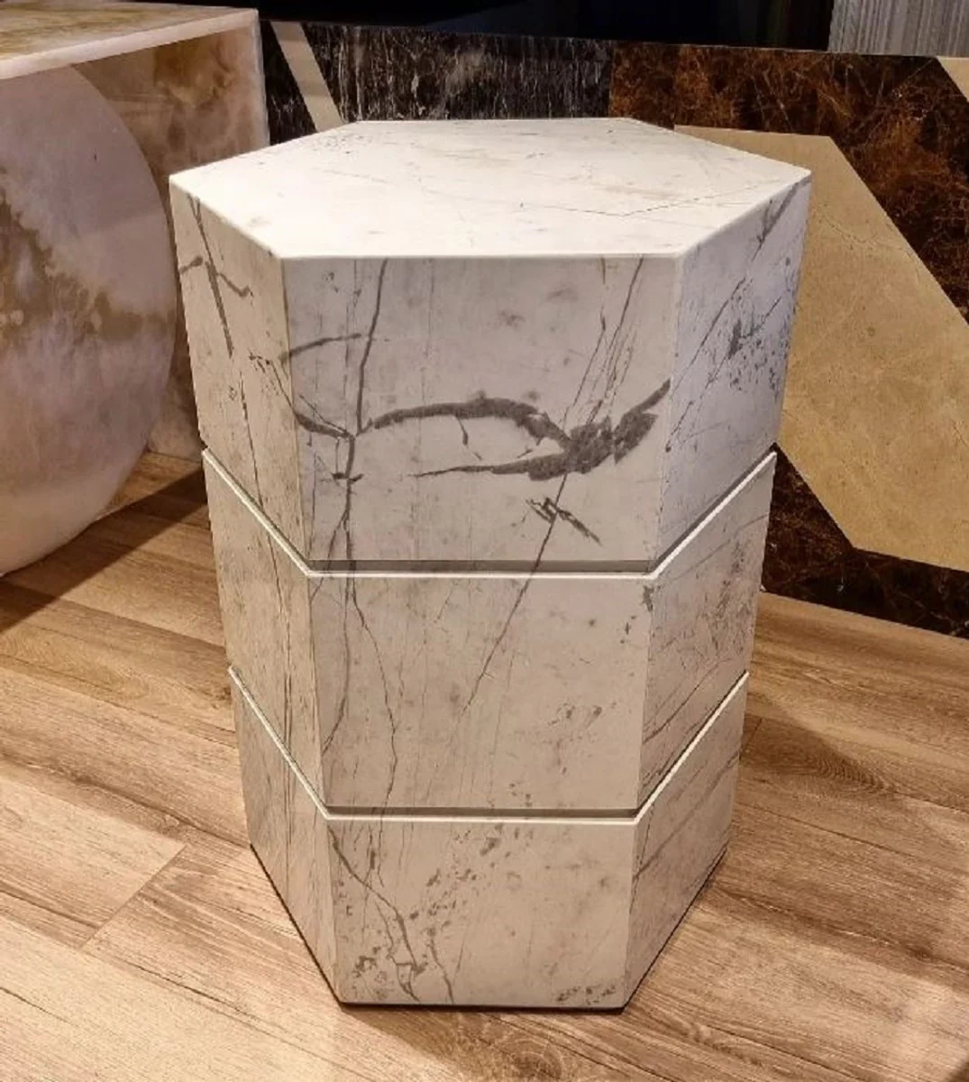 Luxury marble side table white 40 x 40 x H. 60 cm - Hexagonal living room side table - Marble furniture - Luxury furniture - Luxury interior