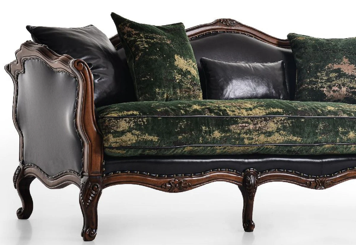 Luxury Baroque Leather Sofa Black / Green / Brown - Magnificent Living Room Sofa with High-Quality Genuine Leather - Luxury Living Room Furniture in Baroque Style - Baroque Furniture - Noble & Magnificent