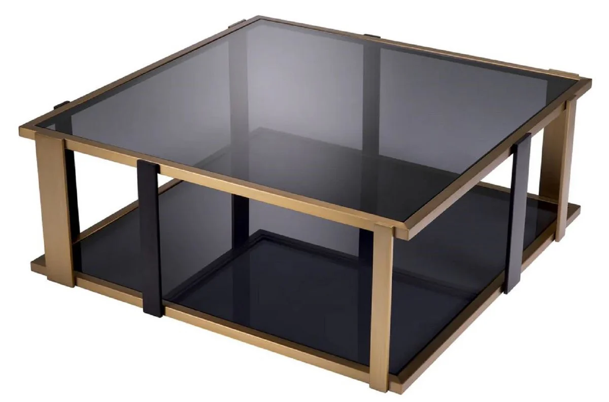 Luxury coffee table brass / black / gray 102.5 x 102.5 x H. 38 cm - Square living room table with glass tops - Living room furniture - Hotel furniture - Luxury furniture - Luxury quality