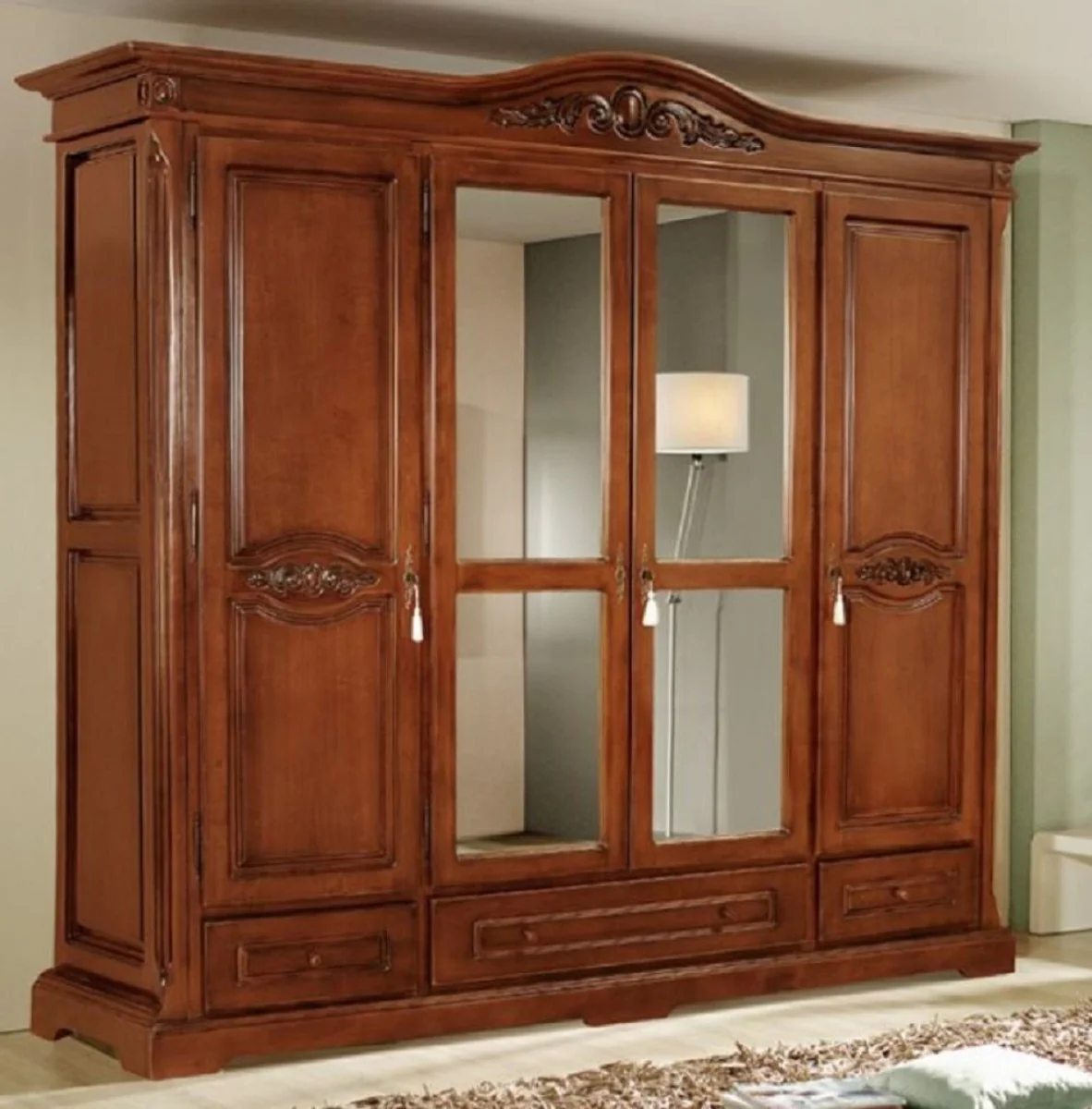 Luxury baroque bedroom cupboard brown - magnificent solid wood cupboard with 4 doors and 3 drawers - baroque wardrobe - baroque bedroom furniture
