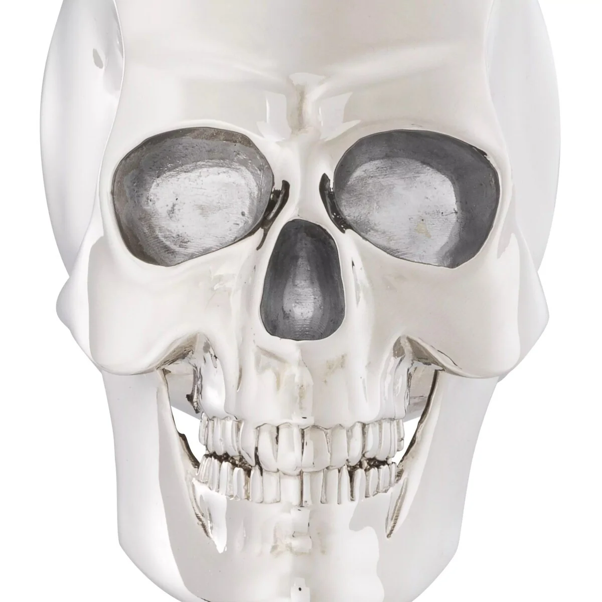 Philipp Plein luxury designer decorative skull platinum / white H. 20cm - skull sculpture made of marble base