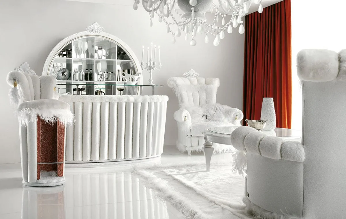 Luxury Baroque Bar Chair White / Red / Gold - Magnificent Bar Stool in Baroque Style - Magnificent Baroque Bar & Hotel Furniture - First Class Quality - Made in Italy