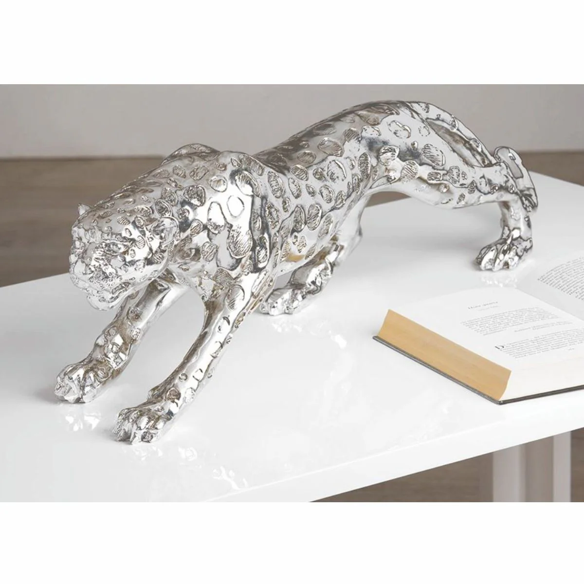 Decorative sculpture cheetah silver 80 cm - decorative accessories