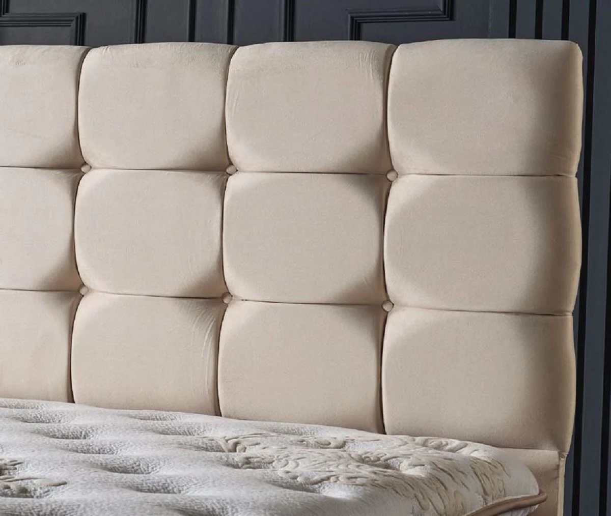 Luxury double bed cream / white / brown 180 x 200 cm - solid wood bed with headboard and mattress - bedroom furniture - hotel furniture - luxury furniture - luxury furnishings