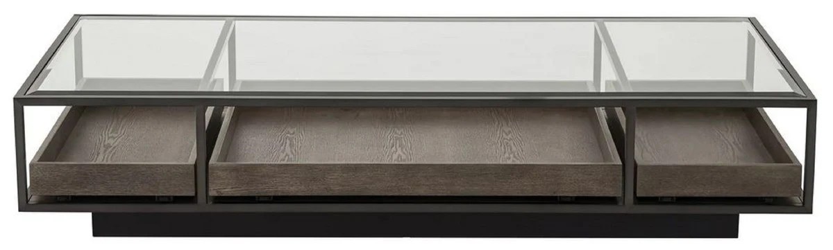 Luxury coffee table bronze / gray 180 x 90 x H. 37 cm - Rectangular living room table with glass top - Living room furniture - Luxury furniture