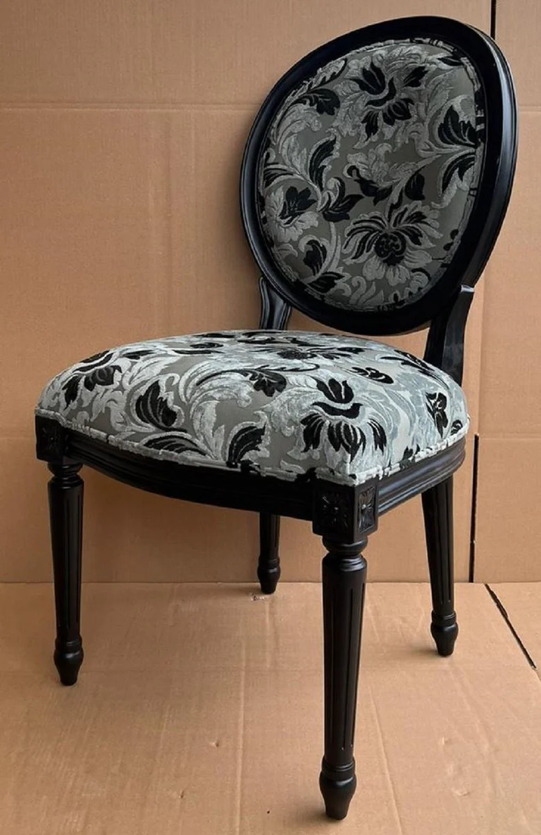 Luxury Baroque Dining Room Chair Gray / Black - Handmade Antique Style Chair with Elegant Pattern - Dining Room Furniture in Baroque Style - Baroque Furniture - Baroque Furnishings